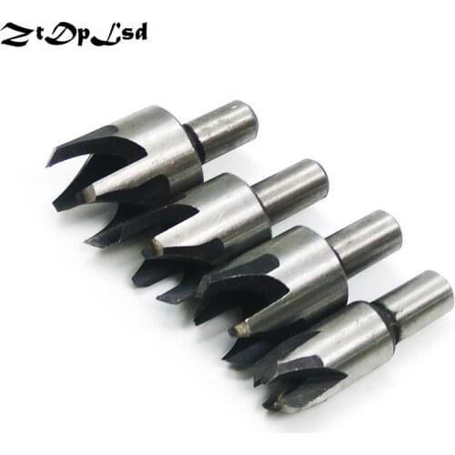 ZtDpLsd 4 Pcs Wood Plug Cutter Cutting Tool 8mm Shank Straight Tapered Taper 6mm 10mm 13mm 16mm Woodworking Cork Drill Bit