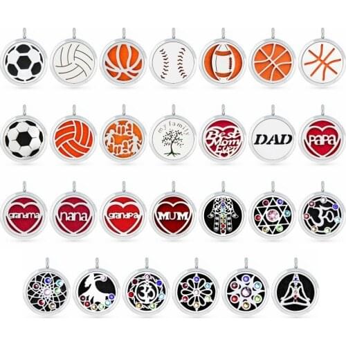 1PCS Sport Football Baseball MAMA NANA 30mm Alloy Aromatherapy Diffuser Locket Perfume Necklace Pendant With 5pcs Free Pads