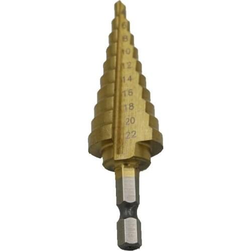 1PC HSS Titanium 1/4 Shank Hex handle Straight groove Step Drill Bit 4-22 mm Step Cone Cutting Tools Steel Woodworking Drilling