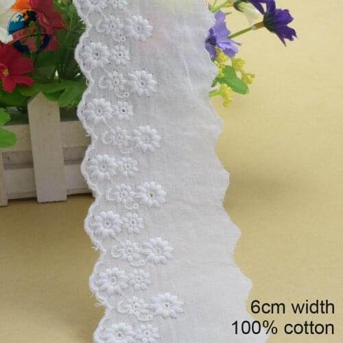 10yards 6cm white 100% cotton embroidery lace french lace ribbon fabric guipure diy trims warp knitting sewing Accessories#3246