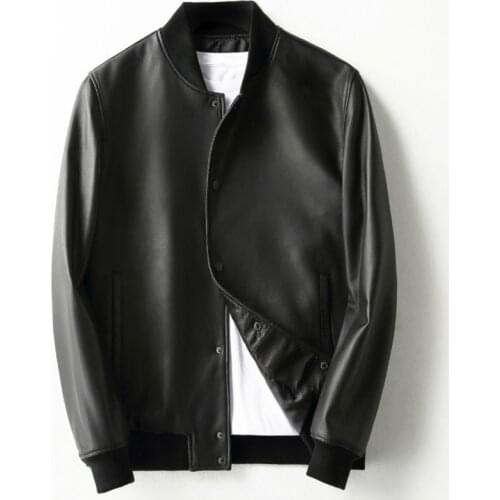 2020 New Sheepskin Coat Autumn Genuine Leather Jacket Men Motorcycle Bomber Jacket Plus Size Veste Cuir Homme KFS19M019 KJ2171