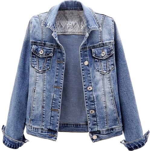 2021 Spring Autumn Korean Denim Jacket Women Short Tops Vintage Long-sleeve Slim Jeans Jacket Plus size Casual Female Outwear