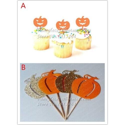 30pcs Glitter Halloween Pumpk Cupcake Toppe Cake Wrappers Accessories Supplies Halloween Party Cake Baking Party Decor