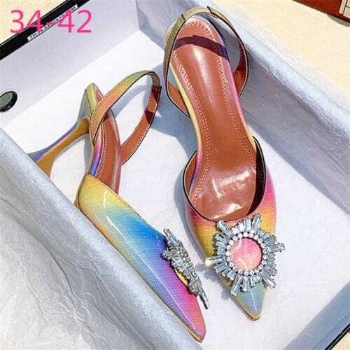 34-42 Sexy High Heels Sandals Shoes Women 3D Rainbow Rhinestone Wedding Shoes High Heels Party Shoes Summer Height Heels Sandals