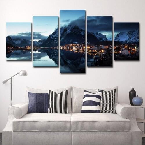 5PCS Nordic Landscape Wall Art Painting Norway Mountains Home Decor Hotel Living Room Wall Art Home Decoration Accessories