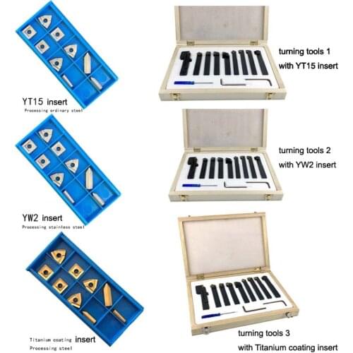 9pcs 12MM Lathe Turning Tool Holder Indexable Carbide turning tools + Inserts For Mini Lathe Titanium coated blade Optional