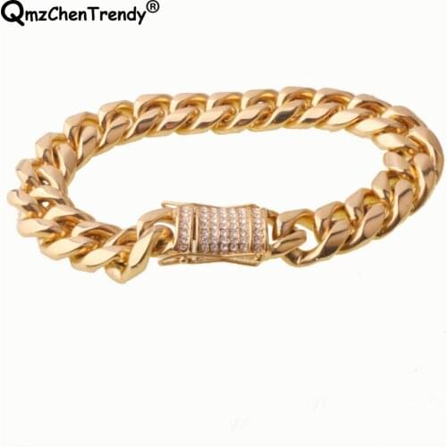 14MM 20cm Stainless Steel Hip hop Women Mens Miami Curb Cuban Chain Bracelets CZ Clasp Dargon Clasp Bangle Jewelry Drop shopping