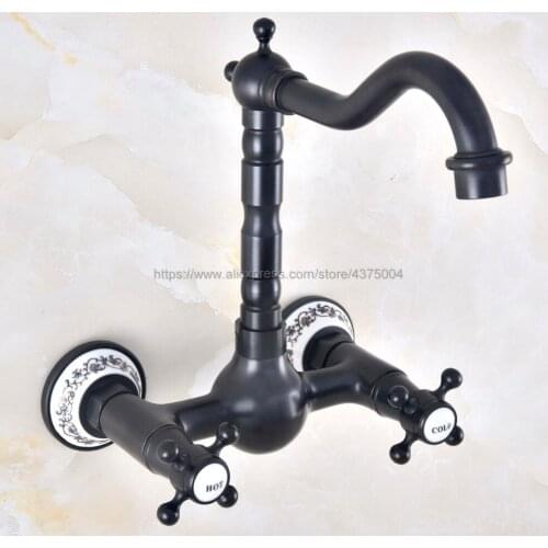 Bathroom Faucet Oil Rubbed Bronze Kitchen Mixer Tap Faucet Wall Mounted Dual Handle Hot And Cold Taps Nnf474