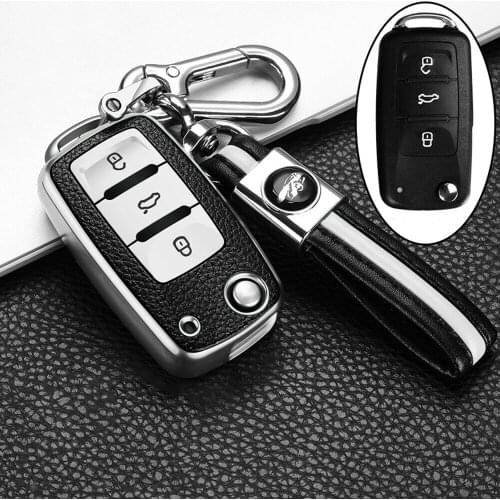 TPU Car Key Cover For VW Volkswagen Polo Jetta Golf MK6 TDI GTI R32 SEAT Skoda Leather Pattern Smart Remote Control Protect Case