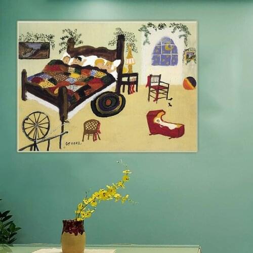 Citon Grandma Moses Anna Mary Robertson《Waiting For Christmas》Canvas Art Oil Painting Artwork Picture Wall Decor Home Decoration