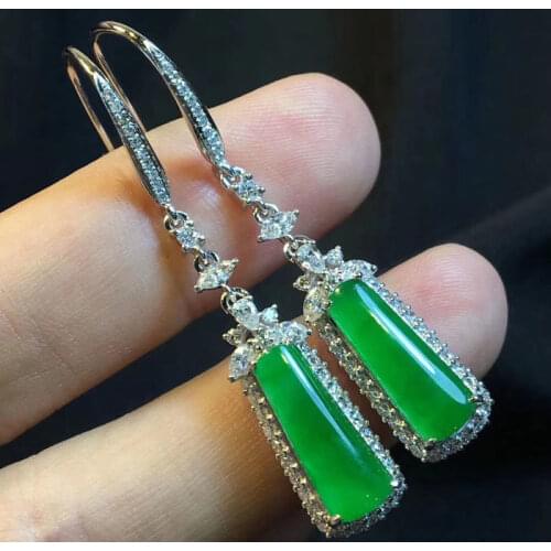 Designers unique creative silver diamond natural chalcedony square bar earrings exquisite and elegant ladies jewelry