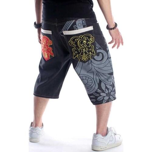 Trend Plus Size Denim Shorts Pants Men Casual Jeans Shorts Graffiti Printed Embroidery Loose Baggy Streetwear Hiphop Board Short