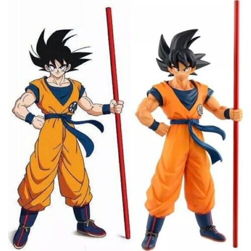 Bandai Dragon Ball Take the stick Son Goku Action Figure Super Saiyan PVC Toys Anime Figurine Brinquedos Black Hair Goku Model