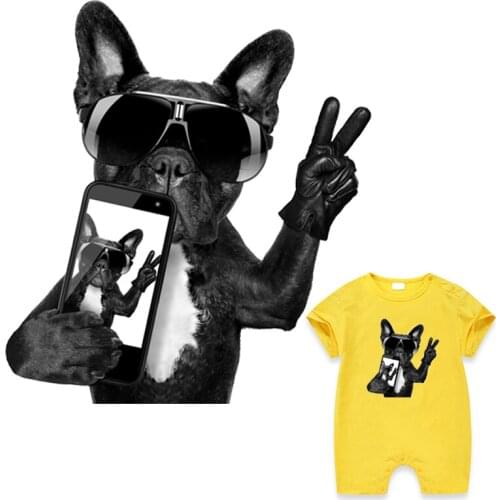 French Bulldog Sticker Patch Tops Fashion Appliqued Heat Transfer Diy Vinyl Patch For Clothing Black Dog Parches