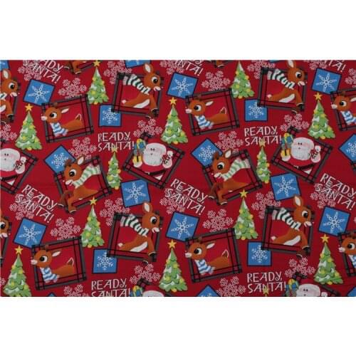 ZY DIY Brand Design Red Christmas Tree Deer Snowflakes Printed Cotton Fabric for sewing bedding cloth decoration