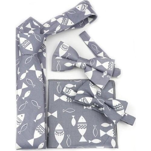 Cartoon Cotton Men Fruits Animal Parent-Child Bowtie Casual Shirts Neck Tie Handkerchief Sets Cravat Wedding Party Accessory