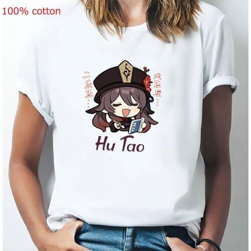Games Genshin Impact T Shirt Women Kawaii Cartoon Graphic Tees Funny Hu Tao 2021 Aesthetic Graphic Tees Men Tshirt Tops Clothes