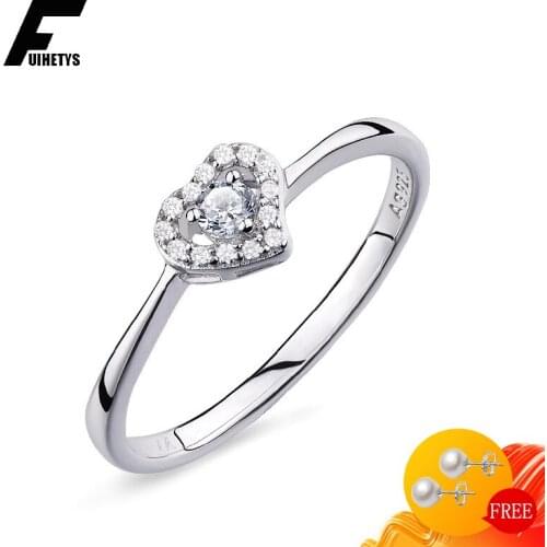 Trendy 925 Silver Jewelry Women Rings Heart Shape Zircon Gemstone Finger Ring for Wedding Engagement Party Accessories Wholesale