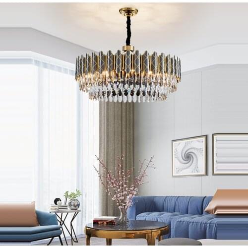 Black Gold Stainless Steel Crystal LED Round Chandelier Lighting Hanging Lamp Lustre Chandelier Lighting Fixture For Foyer