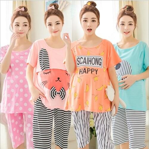 Summer Thin Short Sleeved Maternity Clothing Wholesale Cotton Pajamas Month Pregnant Women Breastfeeding Suits