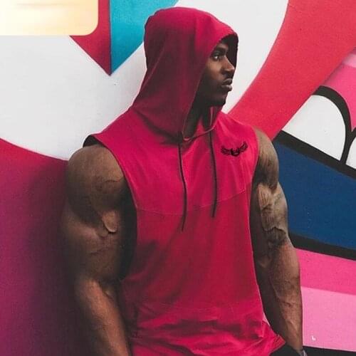 2021 Spring New Sports Vest Male Europe and America Solid Color Pullover Sleeveless Hooded Jacket Outdoor Running Fitness Suit