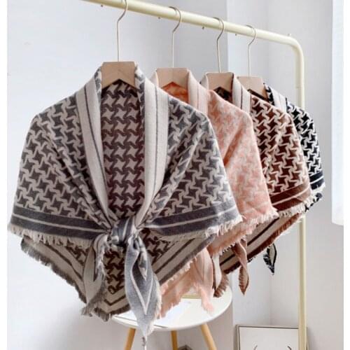 New Thick Warm Scarf Women Brand Design Knitted Shawls Fashion Plaid Scarves Winter Ladies Luxury Triangle Foulard Blanket