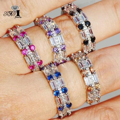 Wholesale YaYI Jewelry Fashion Princess Cut 6 CT Multi Cubic Zirconia Silver Color Engagement Wedding Party Lovers Rings