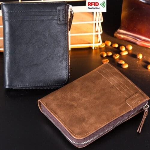 Zipper Coin Purse Short Wallet Mens Retro Anti-RFID Card Holder Bank Cardholder Case Top Quality PU Leather Purse