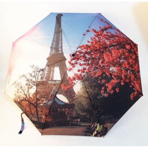 Paris Tower/Victoria Station Oil Painting Umbrellas Women 3 Folding Fashion Automatic Umbrella Anti-UV Sun/Rain Umbrella Parasol