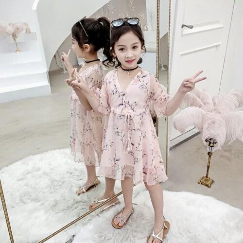 Teens Girls Dress Summer Chiffon Floral Kids Dresses for Girls Fashion Children Princess Dress Girls Clothes 4 6 8 10 12 Years