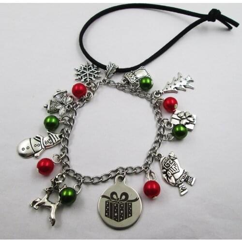 Gift christmas theme leather stainless steel chain rearview mirror christmas tree decoration