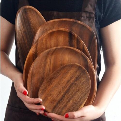Whole Wood Acacia Irregular Oval Solid Wood Pan Plate Fruit Dishes Saucer Tea Storage Tray Dessert Dinner Plate Tableware Set