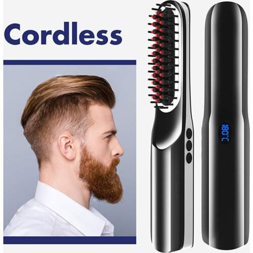 Unisex Hair Straightener Brush Hot Comb Wireless Beard Straightener for Men Beard Comb Hair Curler Styling Tool Straightening