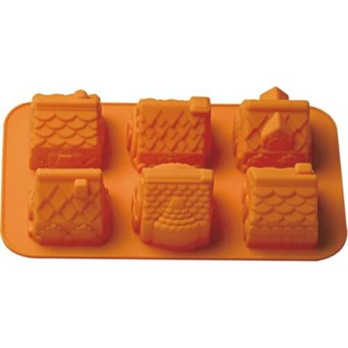 New arrival 6 cavity house shape silicone bakeware fondant cake chocolate mold resin clay craft mould