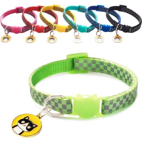 Reflective Plaid Printed Small Dog Collar Safety Buckle Multicolor Pet Neck Strap Adjustable Size Tag Anti-lost Pet Dog Collar