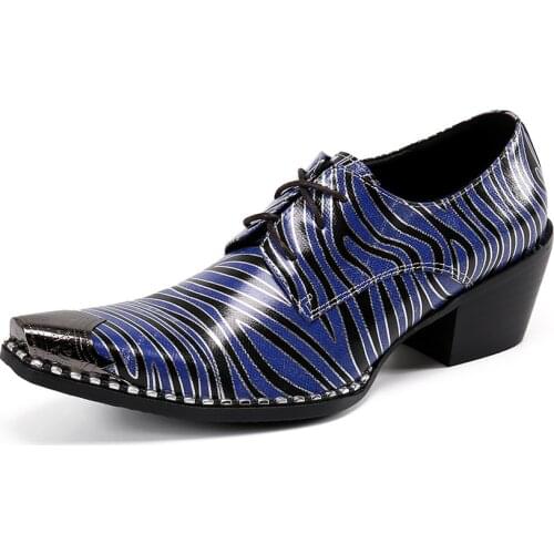 Summer Casual New Mens Classic Fashion Shoes Personality Zebra Pattern Cowhide Leather High-heeled Metal Toe Mens Shoes