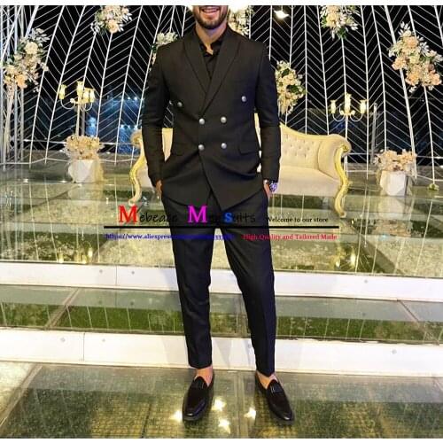 Vintage Black Mens Suits Italian Style Slim Fit Formal Business Blazer Groom Wedding Tuxedo 3 Pieces Set (Jacket+Vest+Pants)