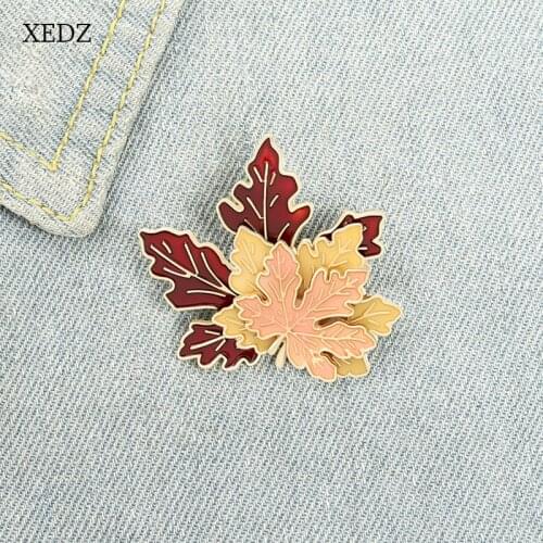XEDZCartoon Autumn Maple Leaf Enamel Brooch Fashion Overlapping Red Maple Leaf Exquisite Clothing Badge Jewelry Gift For Friends