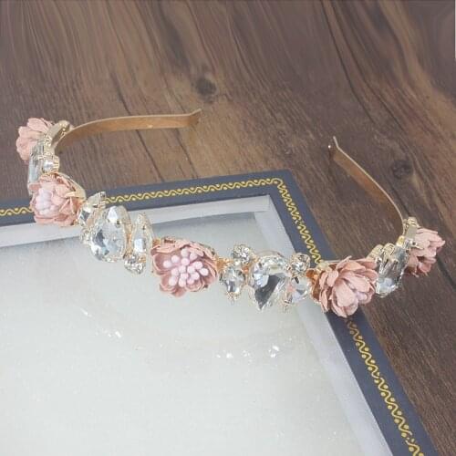Fashion Charm Crystal Baroque Headband Flower Crown Pearls Tiara Headwear For Women Wedding Hair Accessories Jewelry Party