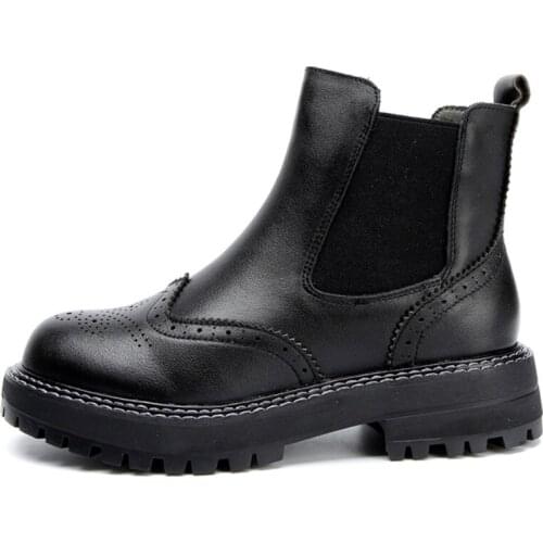 Oxford Genuine Leather Women Boots Ankle Shoes Autumn Winter Motorcycle Punk Platform Heel Shoes Booties Winter Warm Boots