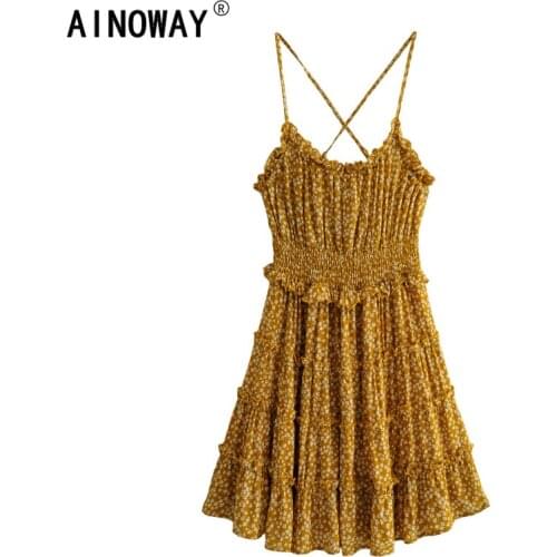 Vintage Women floral print sleeveless backless beach Bohemian rayon sundress Ladies Summer Spaghetti Strap Boho Mini dress