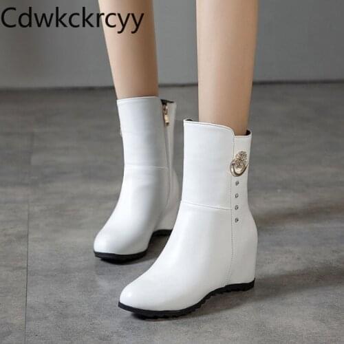 Winter The New fashion Round head Increase within Women boots Rhinestone Plus velvet Keep warm High heel Women boots size 34-43