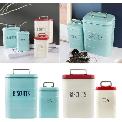 2PACK Metal Tin Storage Box Kitchen Tea Coffee Candy Biscuit Can 1.3L/2L