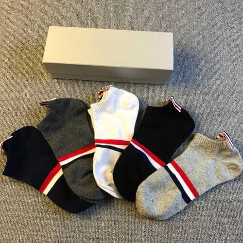 2021 NEW TB Brand Fashion Socks Men Women Cotton Striped No Show Casual Sports Crew Socks Ins 5 Pairs