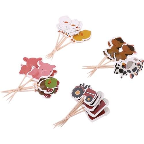 24Pcs Cartoon Farm Animal Cake Topper Animals Zoo Cow,Chickens,Ducklings,Pigs,Horses,Tractors