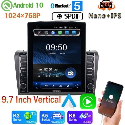 9.7" Vertical Style Car Media GPS CarPlay Android 10 360 Camera Radio For Mazda 3 Mazda3 2006-2012 PX6 4+64G SPDIF Android auto