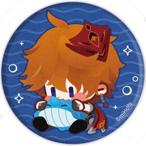 Genshin Accessories Swallowing Whale Game Impact Cosplay Plush Toy Anime Project Tartaglia Devil Tinplate Badge Kids Brooch Xmas