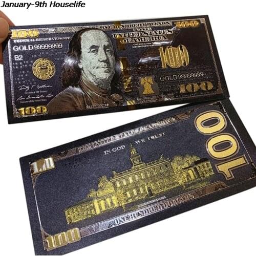 Antique Black Gold Foil USD 100 Currency Commemorative Dollars Banknotes Decor