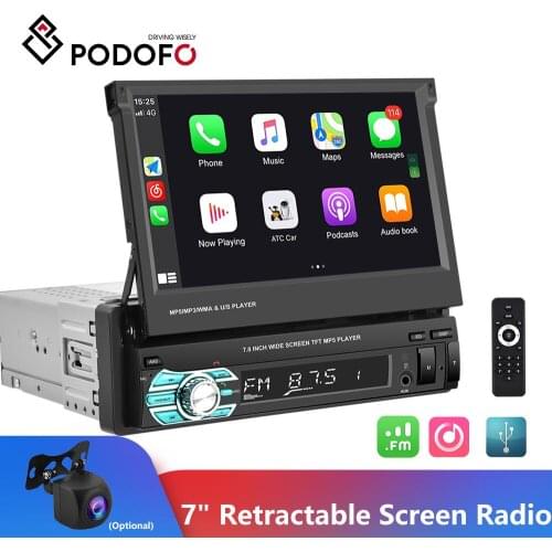 Podofo 1din Car Radio 7" Retractable Screen multimedia Player universal Camera audio Video player no DVD For Volkswagen Nissan