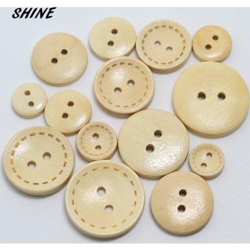 SHINE Wooden Sewing Buttons Scrapbooking Round Natural Two Holes Circle Pattern 15\20\25mm Dia. 50PCs Costura Botones Decorate